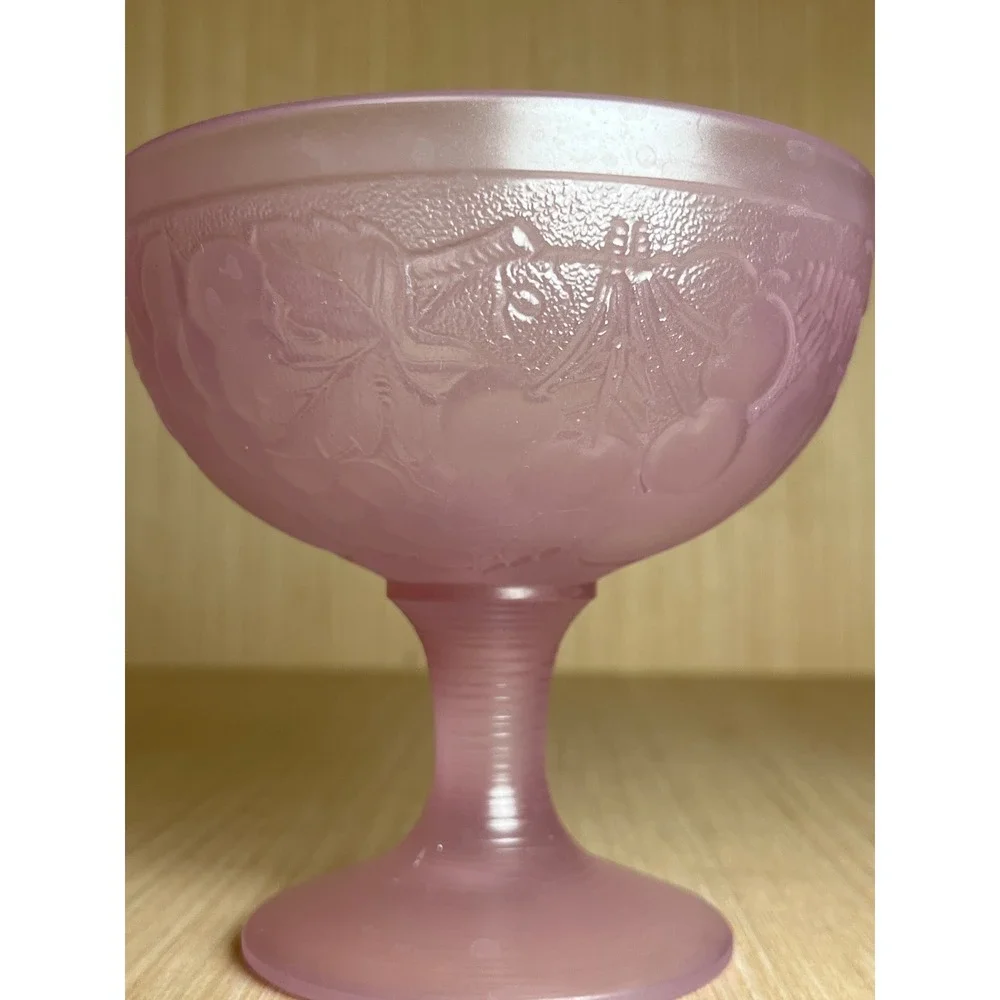 Vintage Luminarc France Frosted Pink Glass Fruit Embossed Dessert Sherbet Bowl